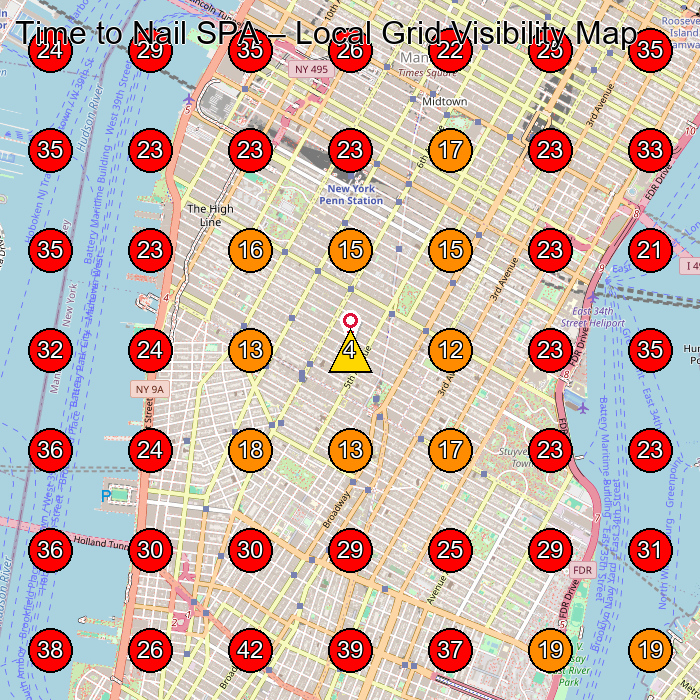 Time to Nail SPA GeoGrid visibility map for Nail Salon in New York